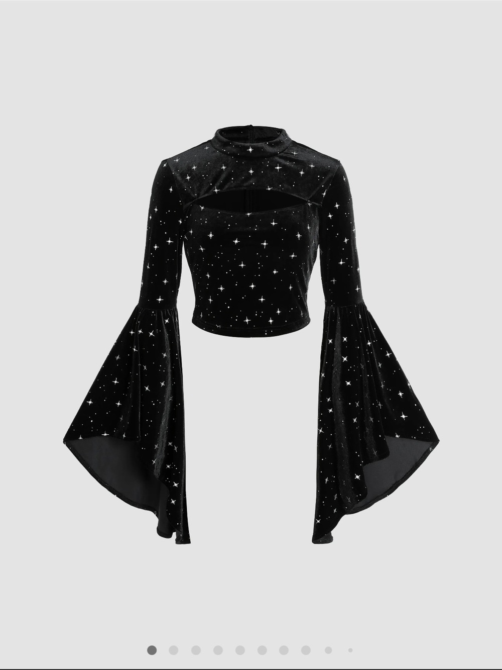 Cider Velvet Star Pattern Bell Sleeve Crop Top - Picture 4 of 12